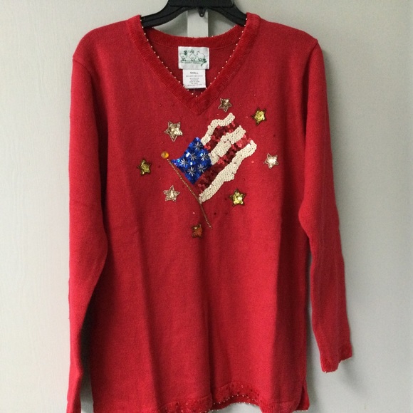 The Quacker Factory Size Small Patriotic red white and blue sweater oversize New - Picture 15 of 16